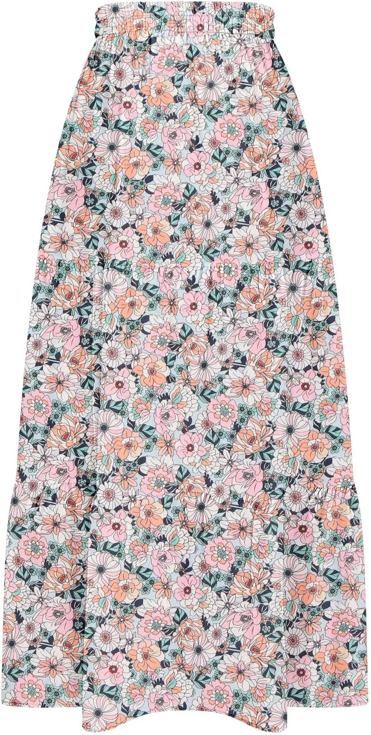 Womens Floral Print Maxi Skirts Fashion Tiered Split Skirt Summer Boho Beach Flowy Swing Bottom Vacation Clothes 2025