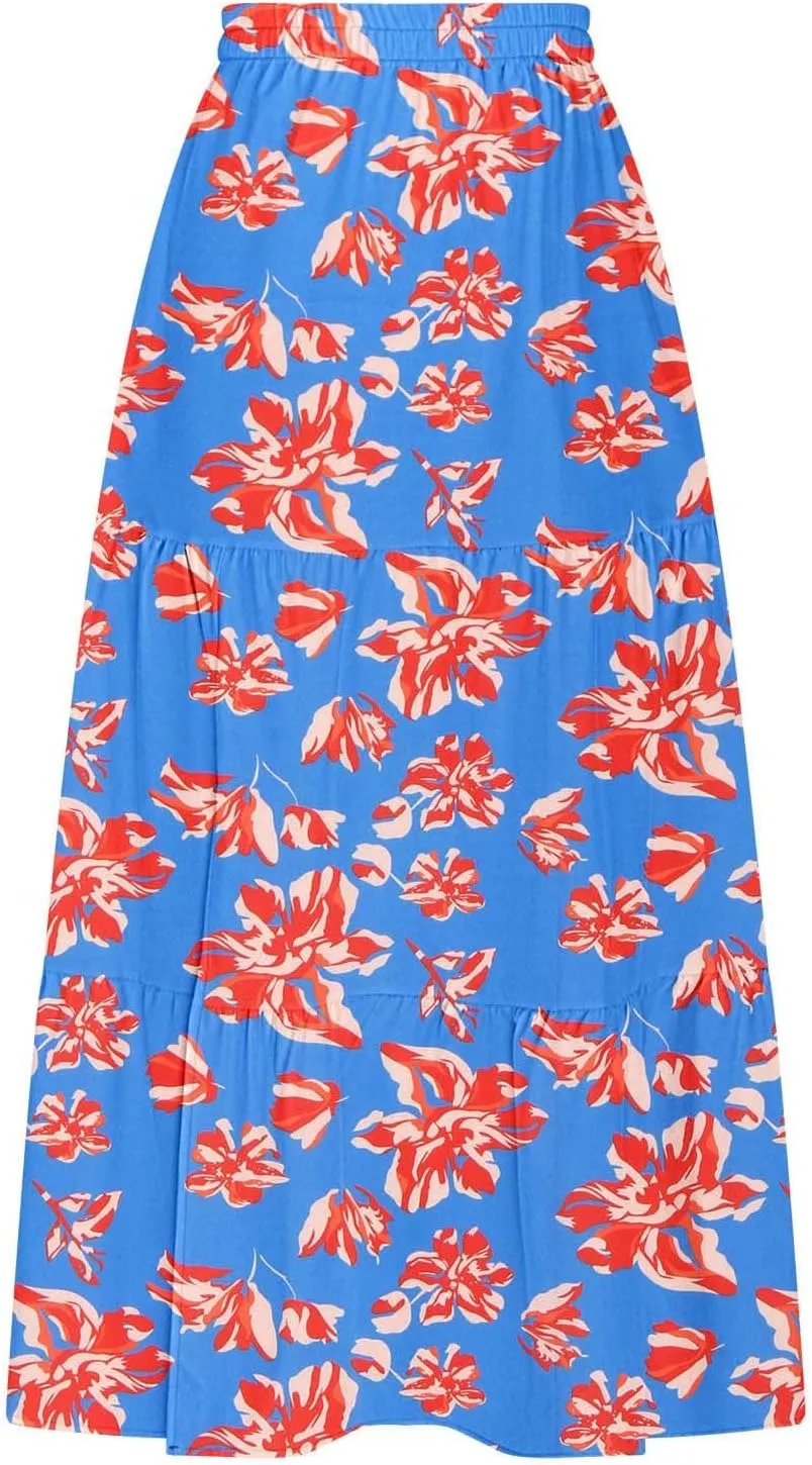 Womens Floral Print Maxi Skirts Fashion Tiered Split Skirt Summer Boho Beach Flowy Swing Bottom Vacation Clothes 2025