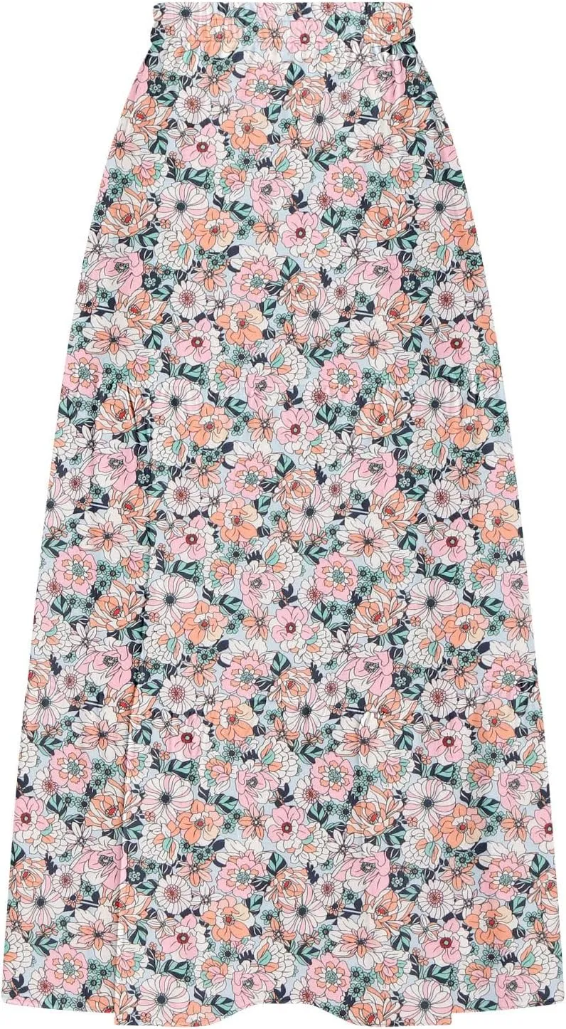Womens Floral Print Maxi Skirts Fashion Tiered Split Skirt Summer Boho Beach Flowy Swing Bottom Vacation Clothes 2025