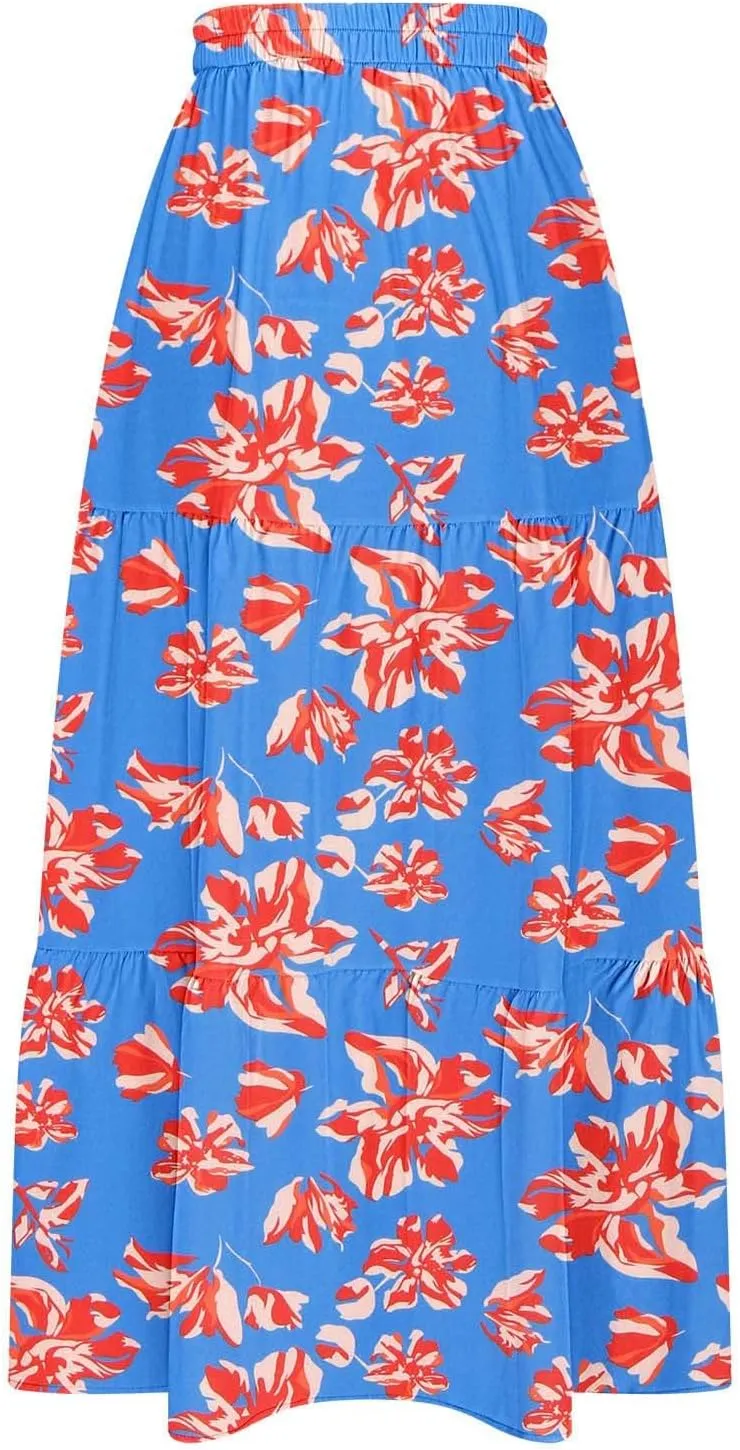 Womens Floral Print Maxi Skirts Fashion Tiered Split Skirt Summer Boho Beach Flowy Swing Bottom Vacation Clothes 2025