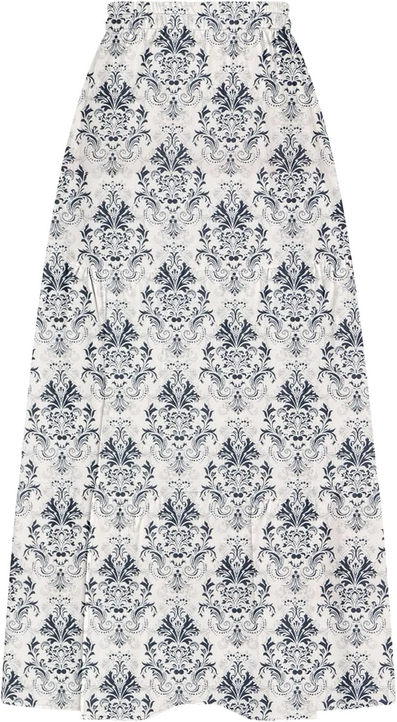 Womens Floral Print Maxi Skirts Fashion Tiered Split Skirt Summer Boho Beach Flowy Swing Bottom Vacation Clothes 2025