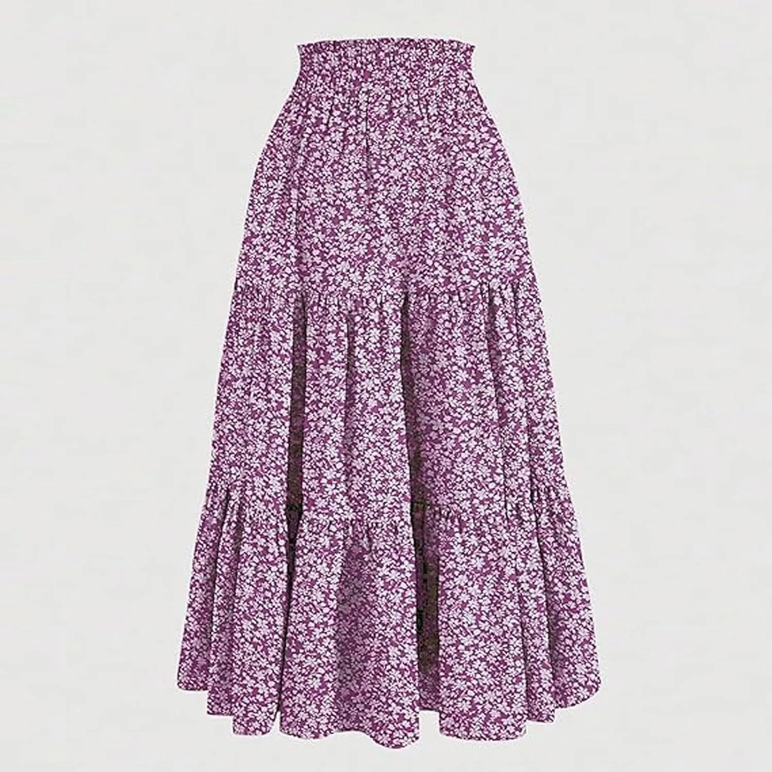 Womens Flowy Maxi Skirt Vintage Floral Print Drawstring High Waist Elastic A Line Boho Beach Holiday Long Skirts