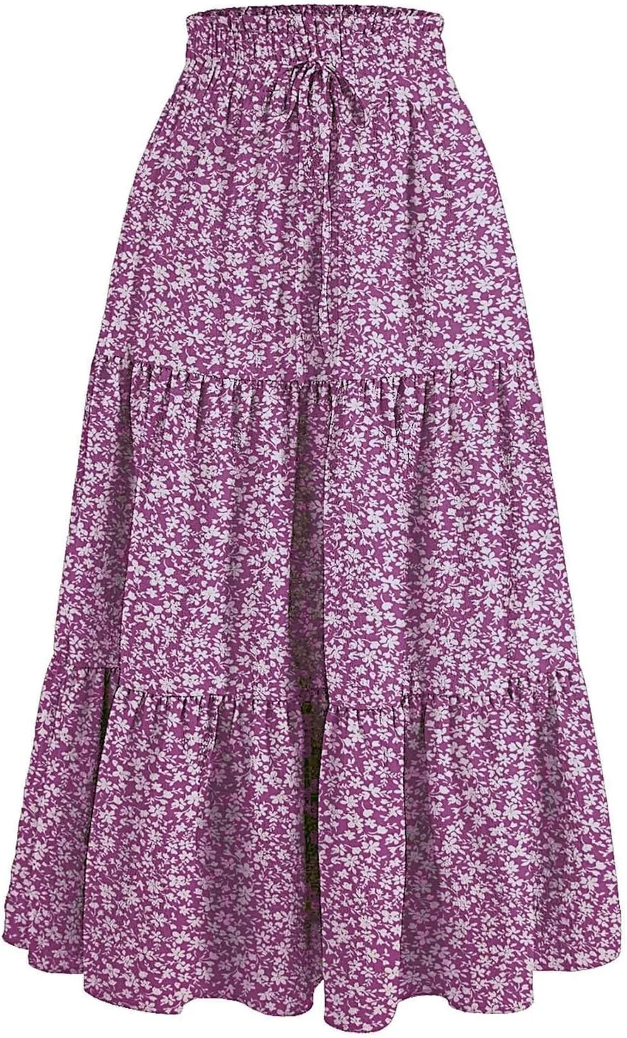 Womens Flowy Maxi Skirt Vintage Floral Print Drawstring High Waist Elastic A Line Boho Beach Holiday Long Skirts