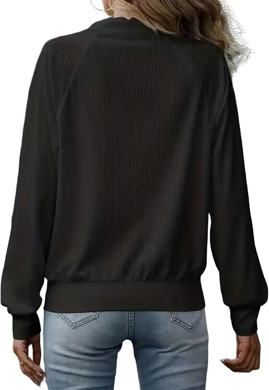 Womens Full Zip Up Jacket Casual Loose Knit Long Sleeve Sweatshirt Jackets Winter Lightweight Lapel Coat Outwear