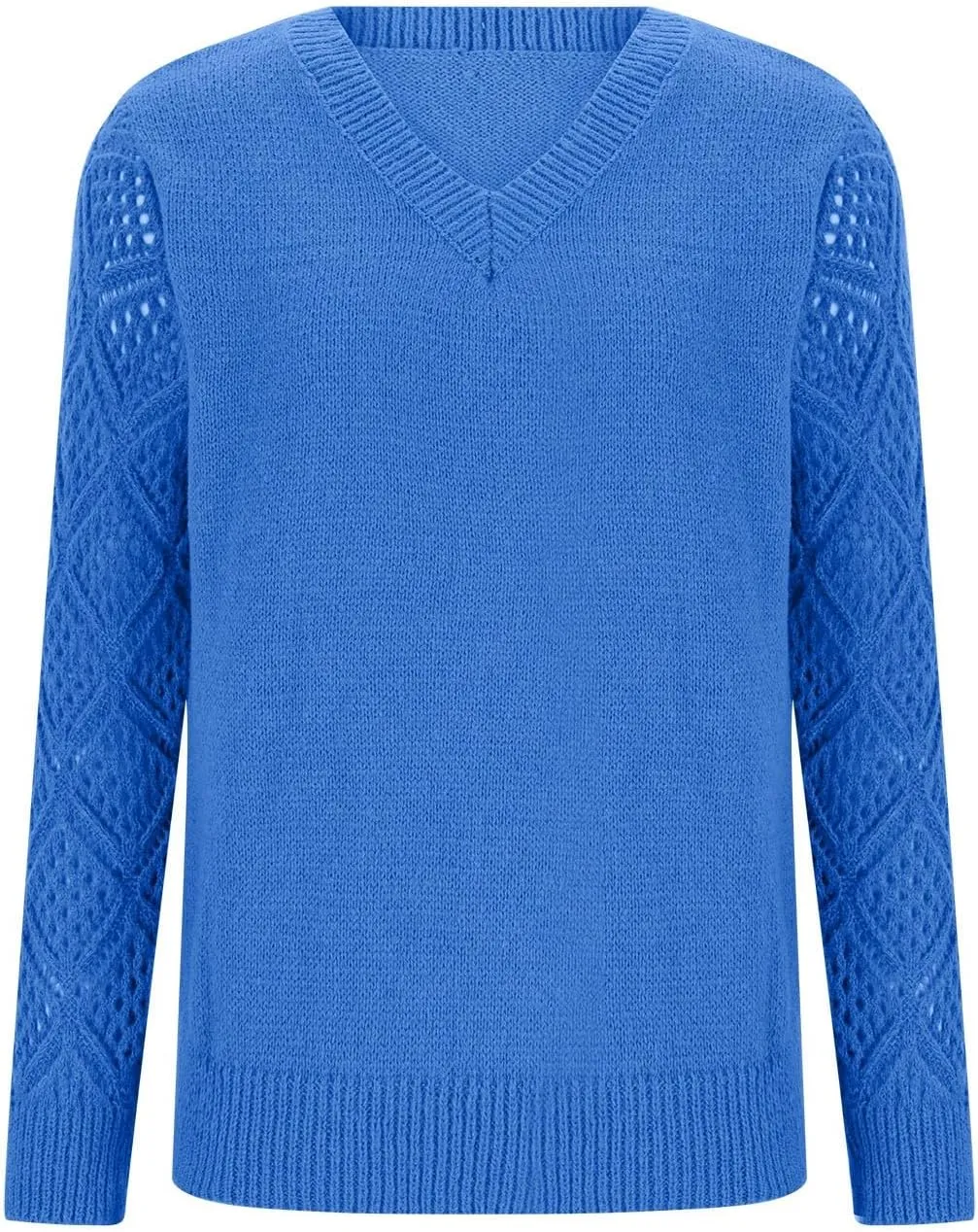 Women's Hollow Out Long Sleeve Sweater Casual V-Neck Chunky Knit Sweater Lightweight Pullover Sweater Fashion Design
