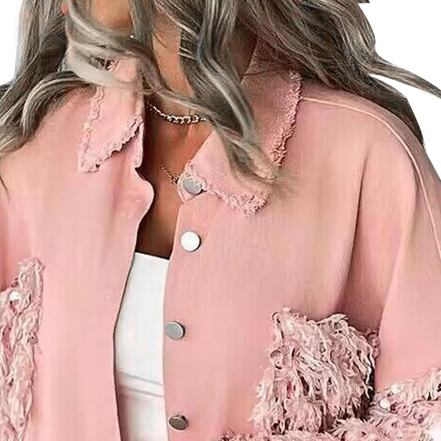 Womens Jacket Sequin Patchwork Long Sleeve Jacket Top Button Front Oversized Denim Shacket 2025