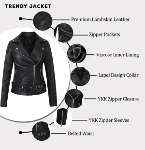 Women's Lambskin Leather Jacket - Cafe Racer Slim Fit Black Real Leather Jacket for Women