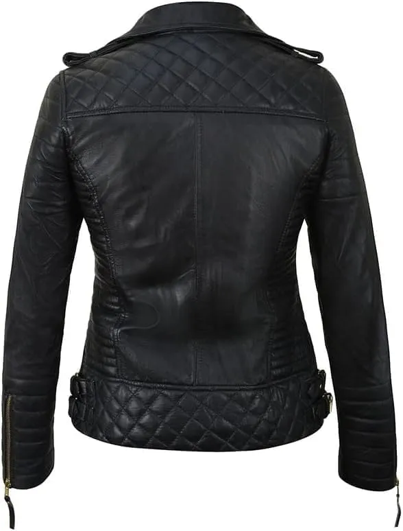 Women's Lambskin Leather Jacket - Cafe Racer Slim Fit Black Real Leather Jacket for Women