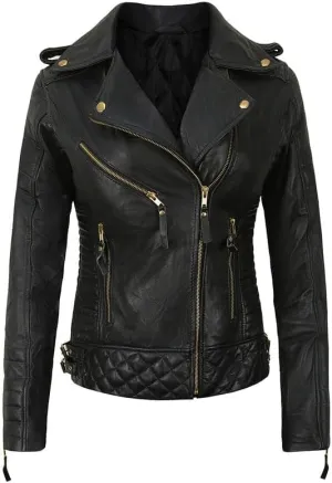 Women's Lambskin Leather Jacket - Cafe Racer Slim Fit Black Real Leather Jacket for Women