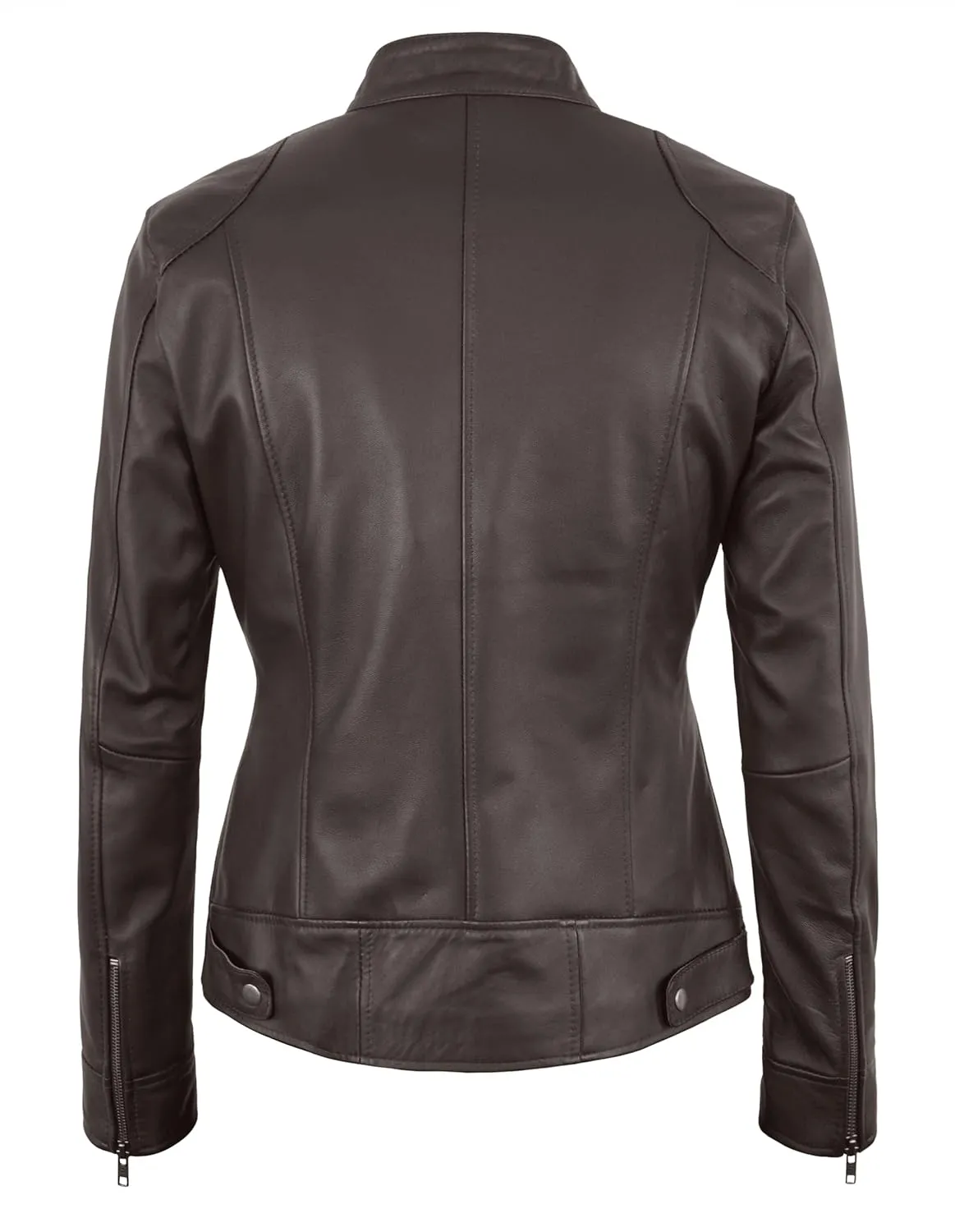 Women's Lambskin Leather Jacket - Cafe Racer Slim Fit Black Real Leather Jacket for Women