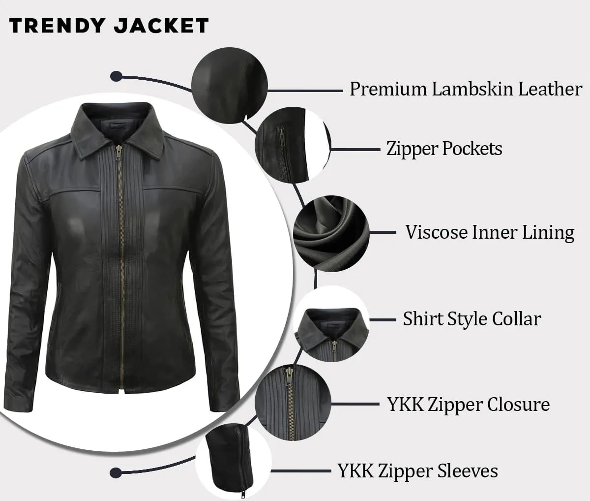 Women's Lambskin Leather Jacket - Cafe Racer Slim Fit Black Real Leather Jacket for Women