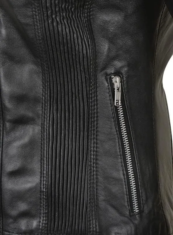 Women's Lambskin Leather Jacket - Cafe Racer Slim Fit Black Real Leather Jacket for Women