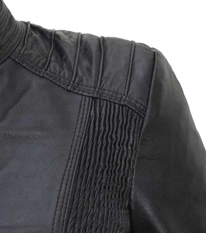 Women's Lambskin Leather Jacket - Cafe Racer Slim Fit Black Real Leather Jacket for Women