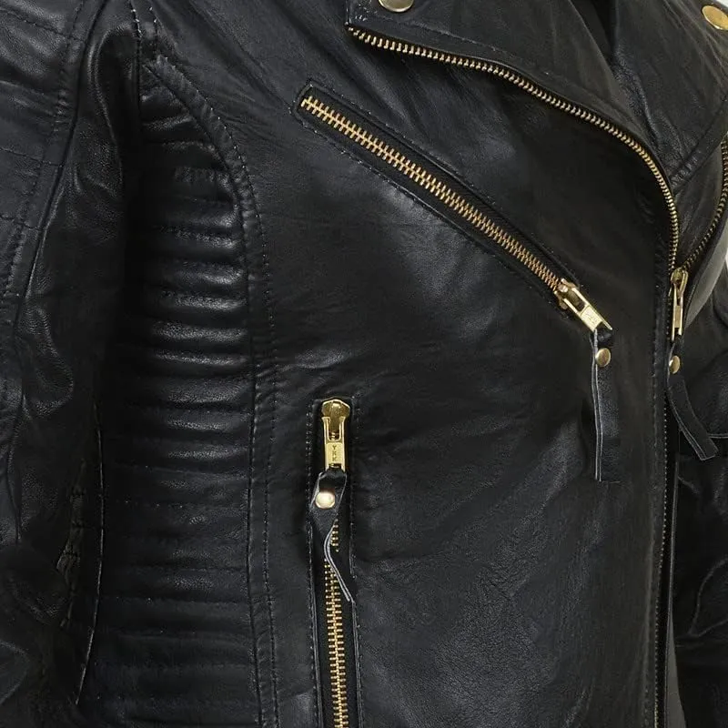 Women's Lambskin Leather Jacket - Cafe Racer Slim Fit Black Real Leather Jacket for Women