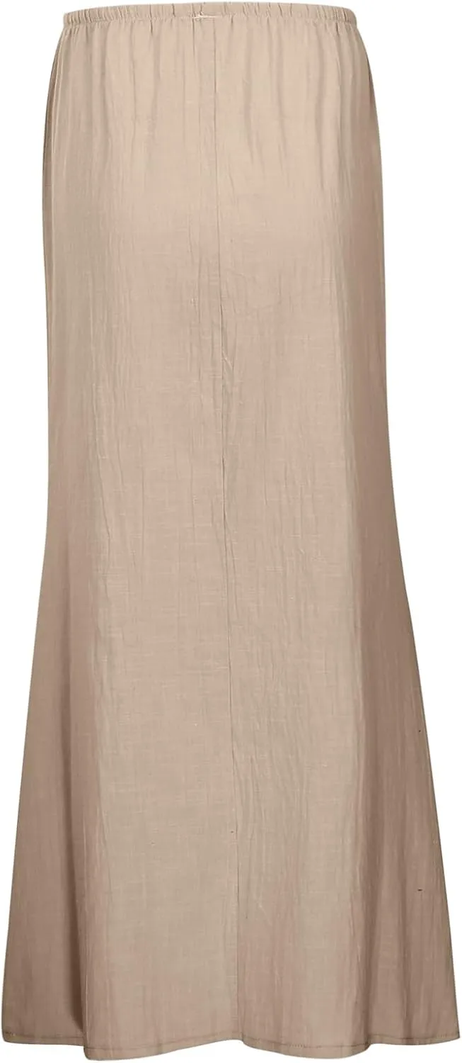 Womens Linen Maxi Skirts Drawstring Elastic High Waist A Line Casual Skirts Cute Vacation Boho Long Flowy Summer Skorts