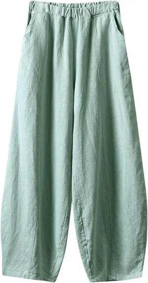 Womens Linen Pants Baggy Casual Summer Boho Beach Flowy Solid Color High Waisted Wide Leg Pants Stretch Trousers with Pockets
