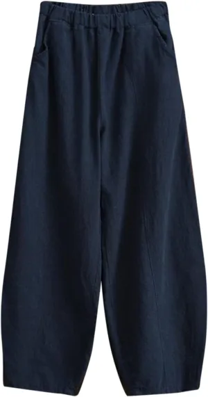 Womens Linen Pants Baggy Casual Summer Boho Beach Flowy Solid Color High Waisted Wide Leg Pants Stretch Trousers with Pockets