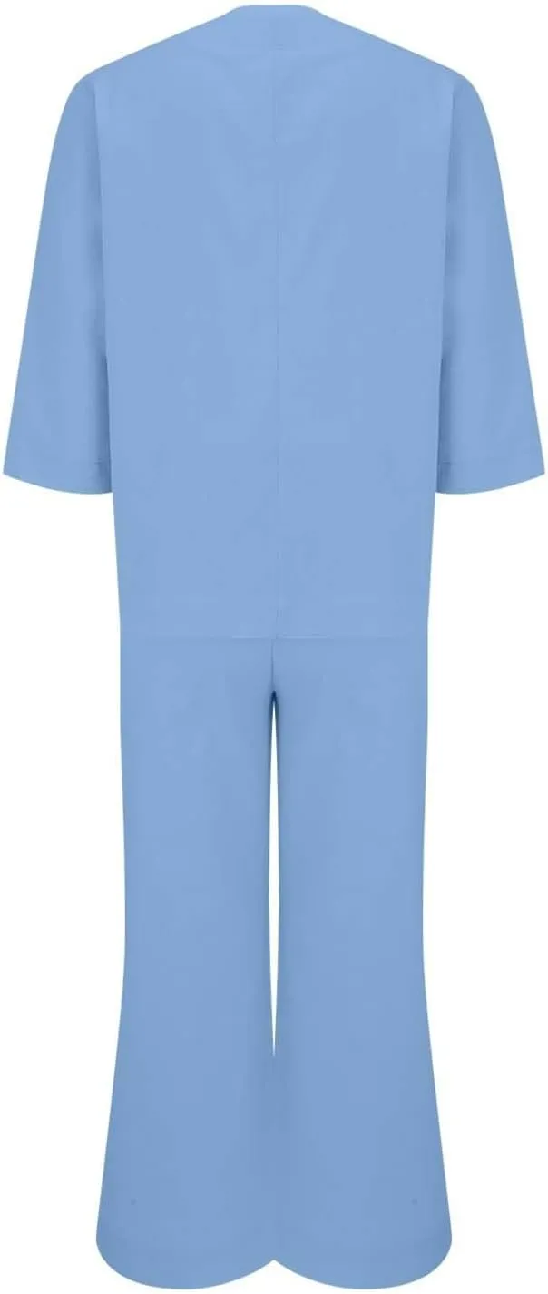 Womens Linen Set 2 Piece Outfits Casual Pants Sets Matching 3/4 Sleeve T Shirts Lounge Pant with Pockets
