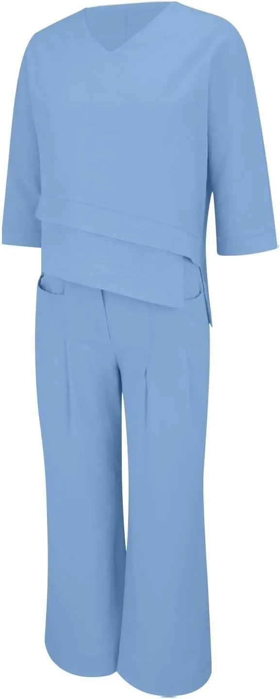 Womens Linen Set 2 Piece Outfits Casual Pants Sets Matching 3/4 Sleeve T Shirts Lounge Pant with Pockets