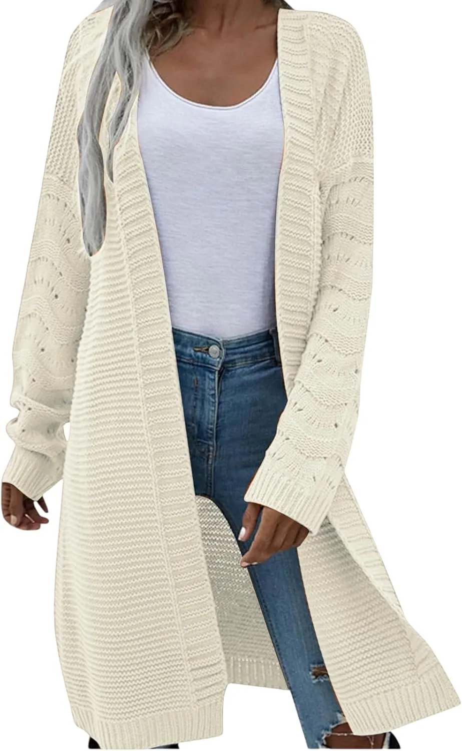 Womens Long Cardigan Sweater Casual Loose Cable Knit Cardigans Oversized Open Front Long Sleeve Sweater Winter Coat