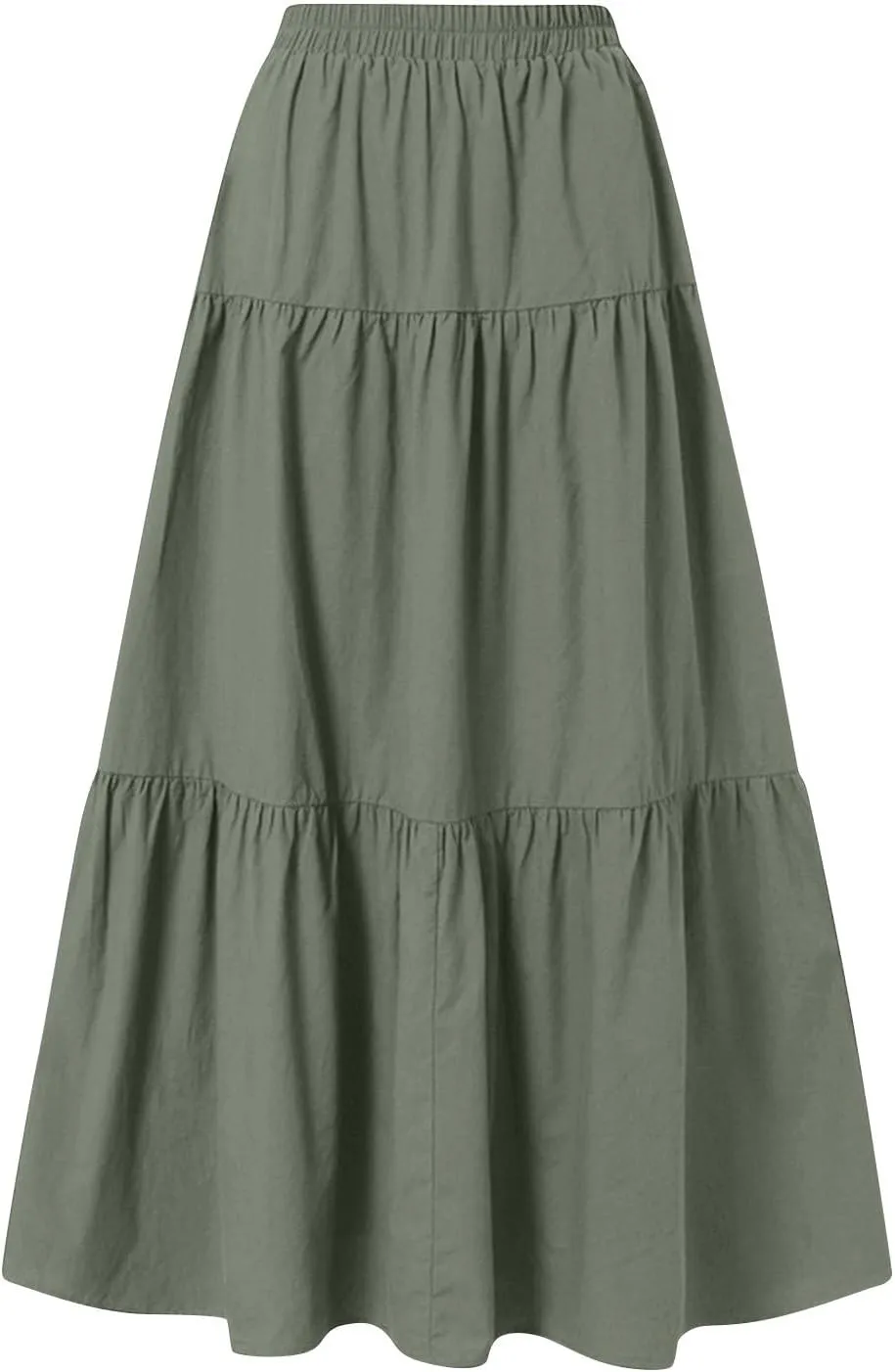 Womens Long Maxi Skirts Fashion Tiered Pleated A-Line Skirt Drawstring Waist Loose Solid Beach Travel Clothes 2025