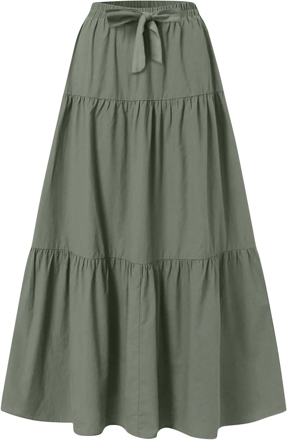 Womens Long Maxi Skirts Fashion Tiered Pleated A-Line Skirt Drawstring Waist Loose Solid Beach Travel Clothes 2025