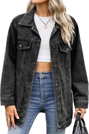 Women's Oversized Denim Jacket Distressed Jean Jacket Women Women's Denim Jacket with Hood