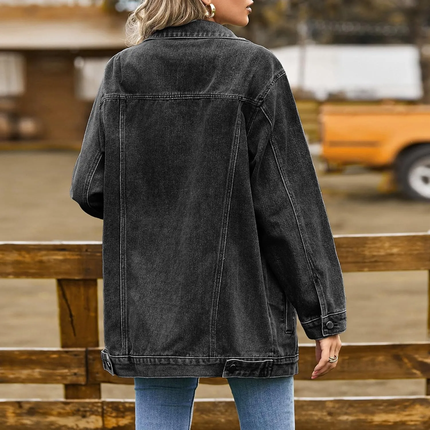 Women's Oversized Denim Jacket Distressed Jean Jacket Women Women's Denim Jacket with Hood
