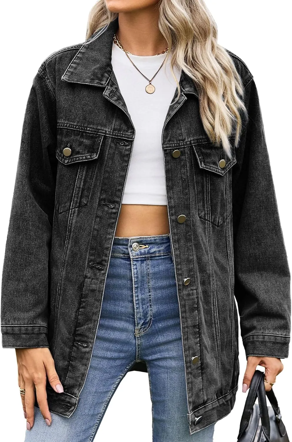Women's Oversized Denim Jacket Distressed Jean Jacket Women Women's Denim Jacket with Hood