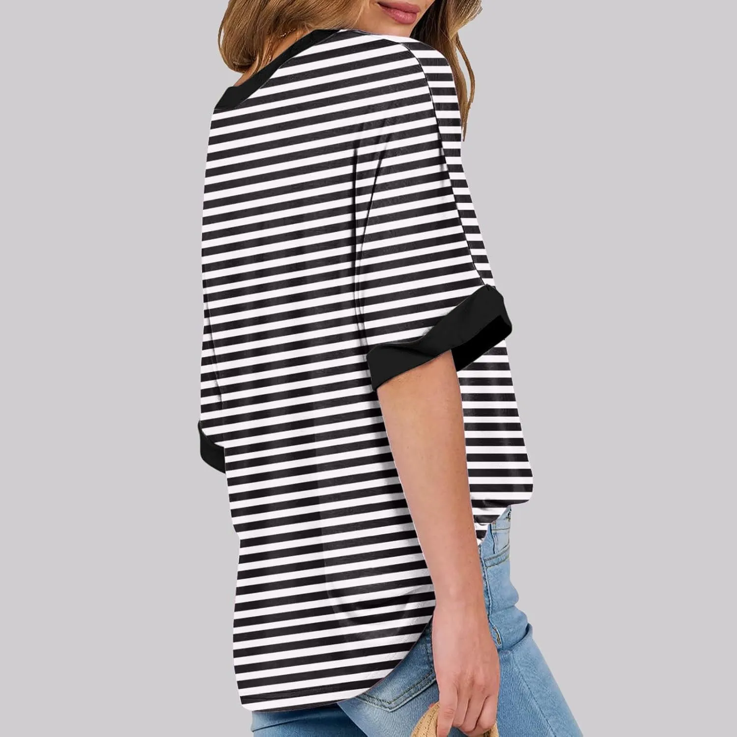 Womens Oversized T Shirts Fashion Striped Summer Tops Loose Fit Basic Tee Shirt Crewneck Plus Size Tunic 2024 Trendy
