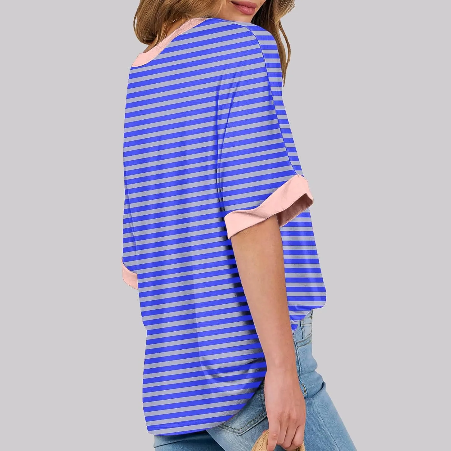 Womens Oversized T Shirts Fashion Striped Summer Tops Loose Fit Basic Tee Shirt Crewneck Plus Size Tunic 2024 Trendy