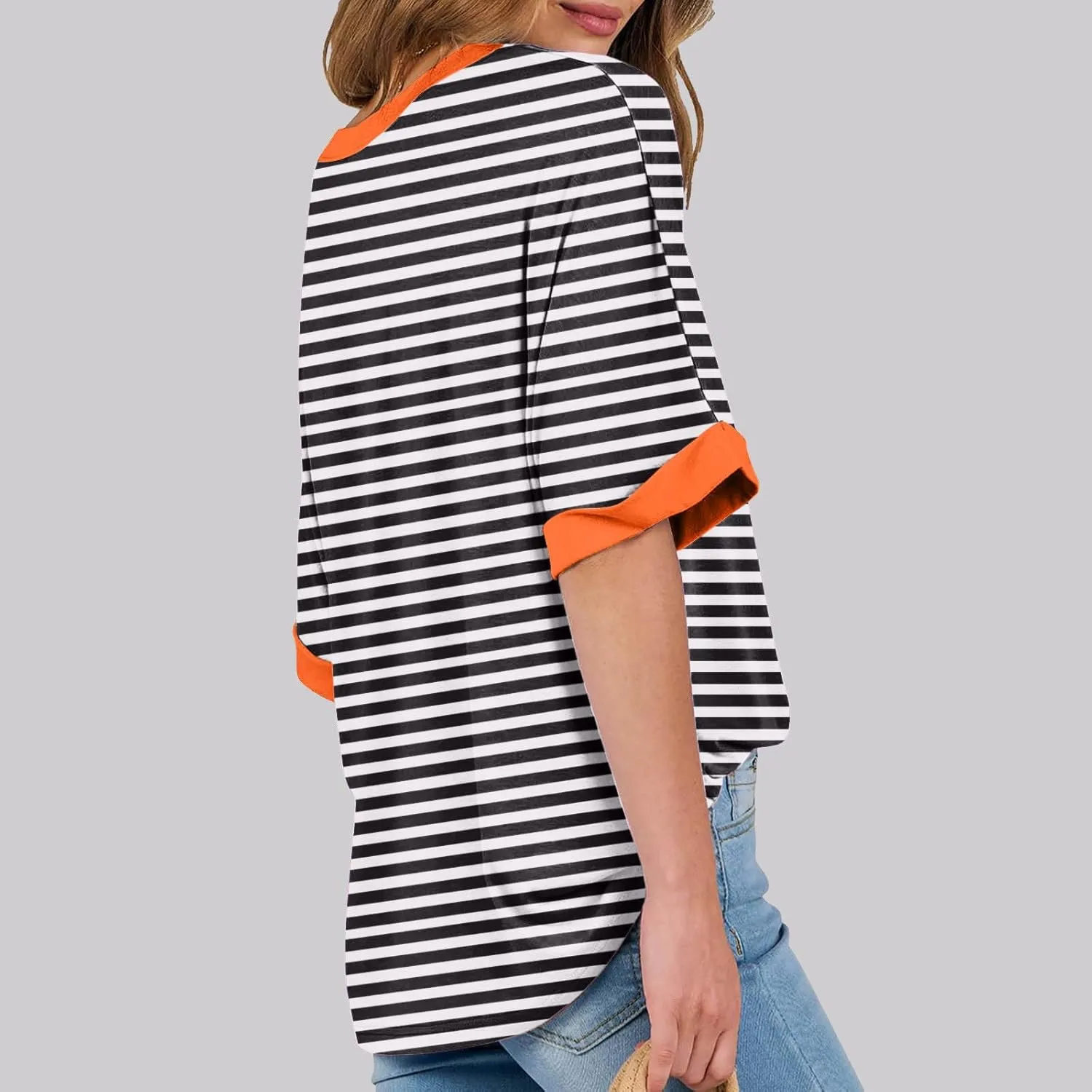 Womens Oversized T Shirts Fashion Striped Summer Tops Loose Fit Basic Tee Shirt Crewneck Plus Size Tunic 2024 Trendy