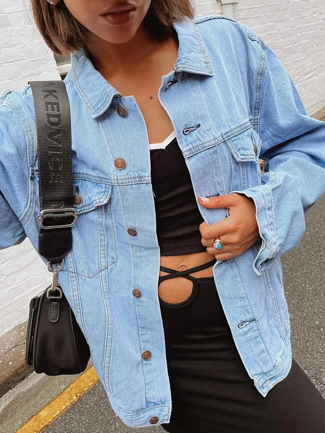 Women's Oversized Vintage Denim Jacket Long Sleeve Boyfriend Coat