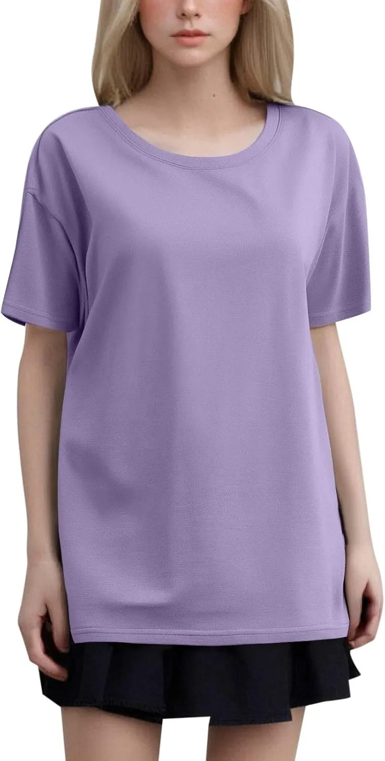 Womens Plain T Shirt Loose Fit Summer Tops Short Sleeve Crewneck Shirts Oversized Beach Vacation Clothes 2025 Trendy