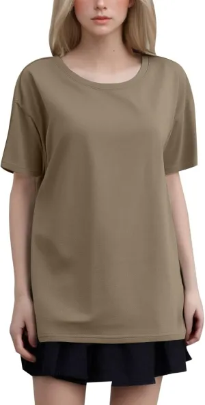 Womens Plain T Shirt Loose Fit Summer Tops Short Sleeve Crewneck Shirts Oversized Beach Vacation Clothes 2025 Trendy