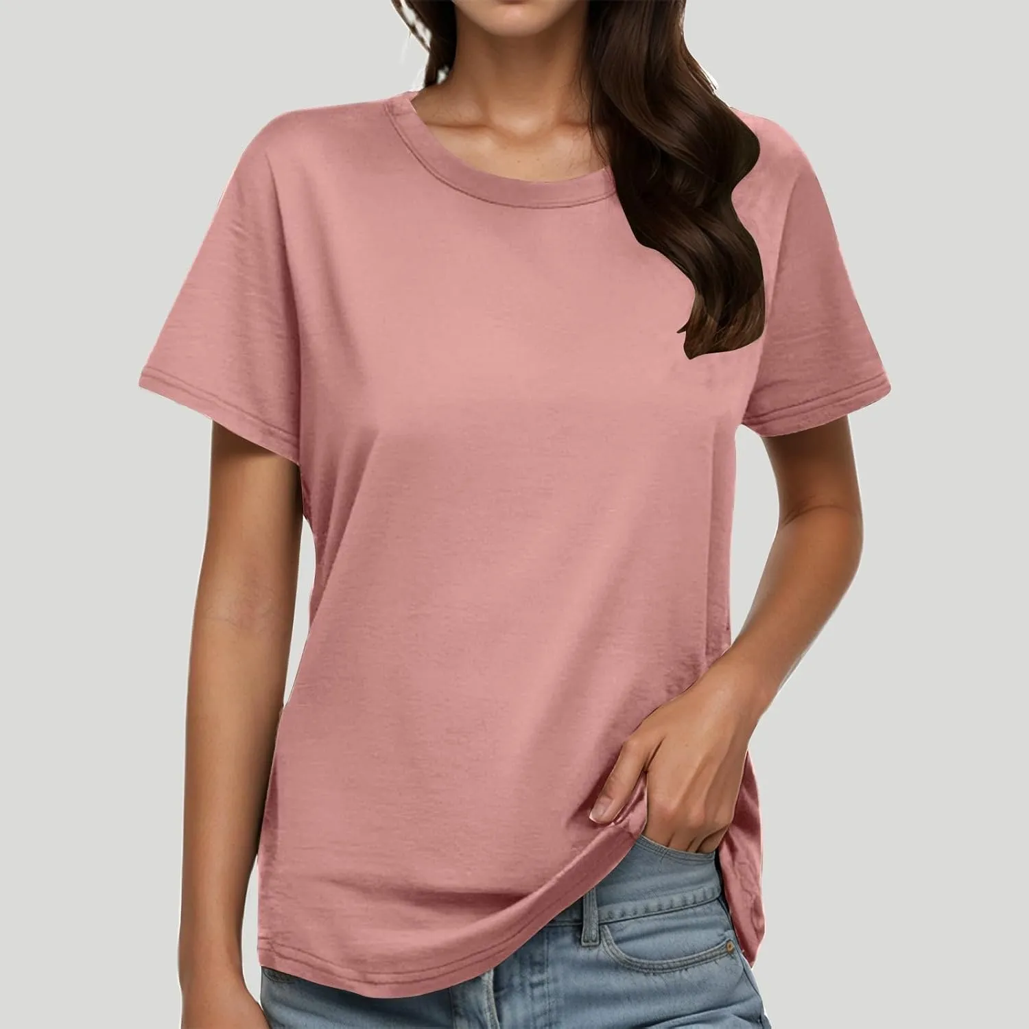 Womens Plain T Shirt Loose Fit Summer Tops Short Sleeve Crewneck Shirts Oversized Beach Vacation Clothes 2025 Trendy