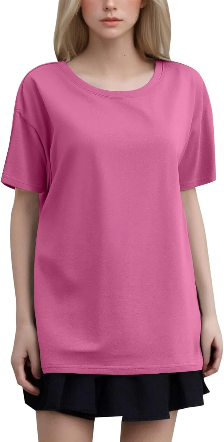 Womens Plain T Shirt Loose Fit Summer Tops Short Sleeve Crewneck Shirts Oversized Beach Vacation Clothes 2025 Trendy