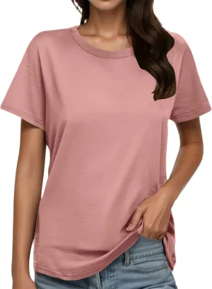 Womens Plain T Shirt Loose Fit Summer Tops Short Sleeve Crewneck Shirts Oversized Beach Vacation Clothes 2025 Trendy