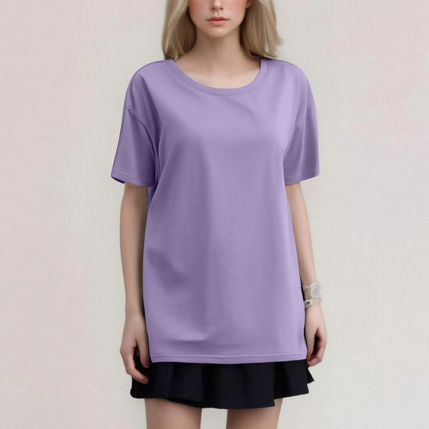 Womens Plain T Shirt Loose Fit Summer Tops Short Sleeve Crewneck Shirts Oversized Beach Vacation Clothes 2025 Trendy