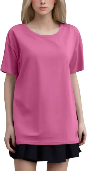 Womens Plain T Shirt Loose Fit Summer Tops Short Sleeve Crewneck Shirts Oversized Beach Vacation Clothes 2025 Trendy