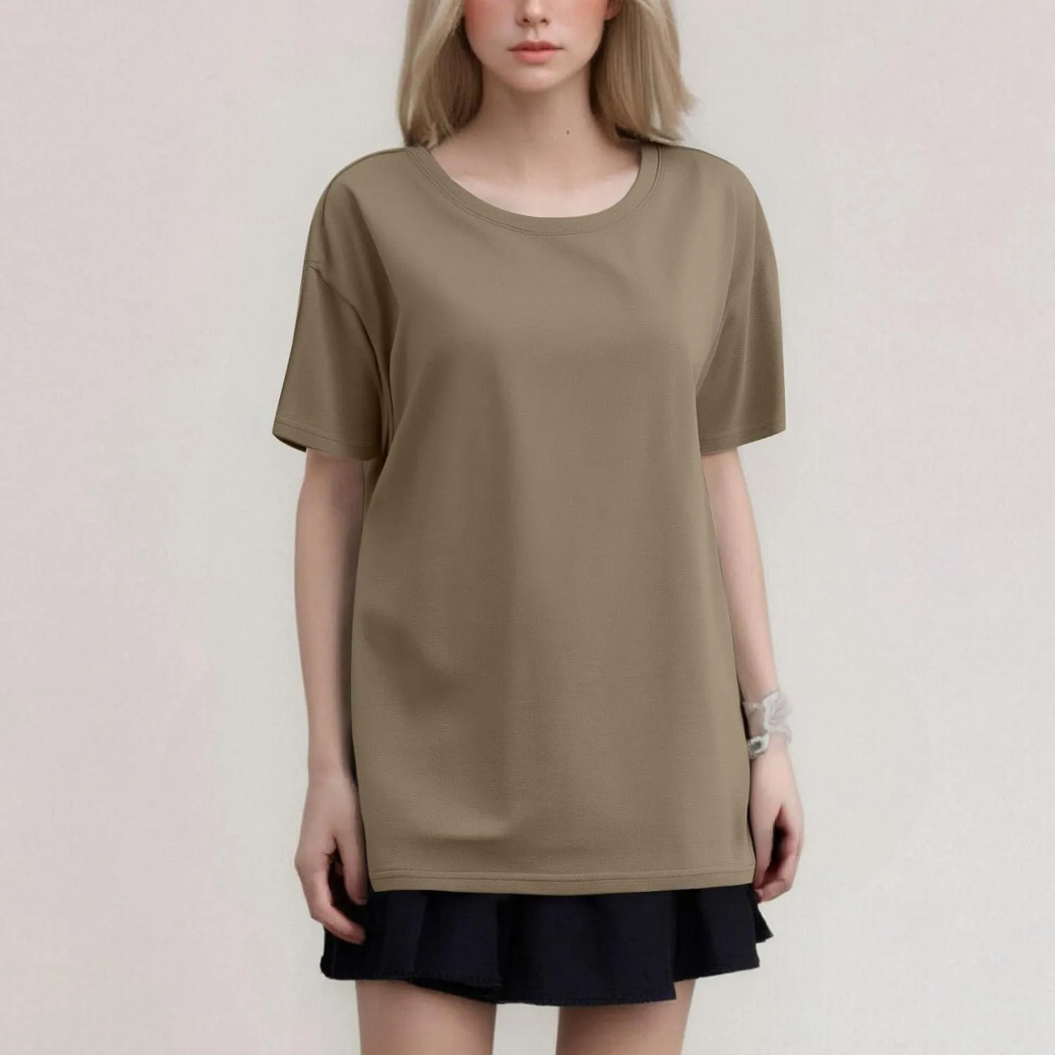 Womens Plain T Shirt Loose Fit Summer Tops Short Sleeve Crewneck Shirts Oversized Beach Vacation Clothes 2025 Trendy