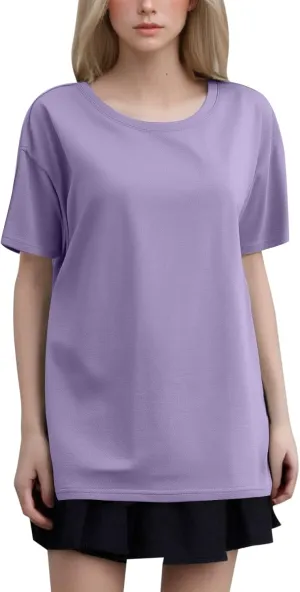 Womens Plain T Shirt Loose Fit Summer Tops Short Sleeve Crewneck Shirts Oversized Beach Vacation Clothes 2025 Trendy