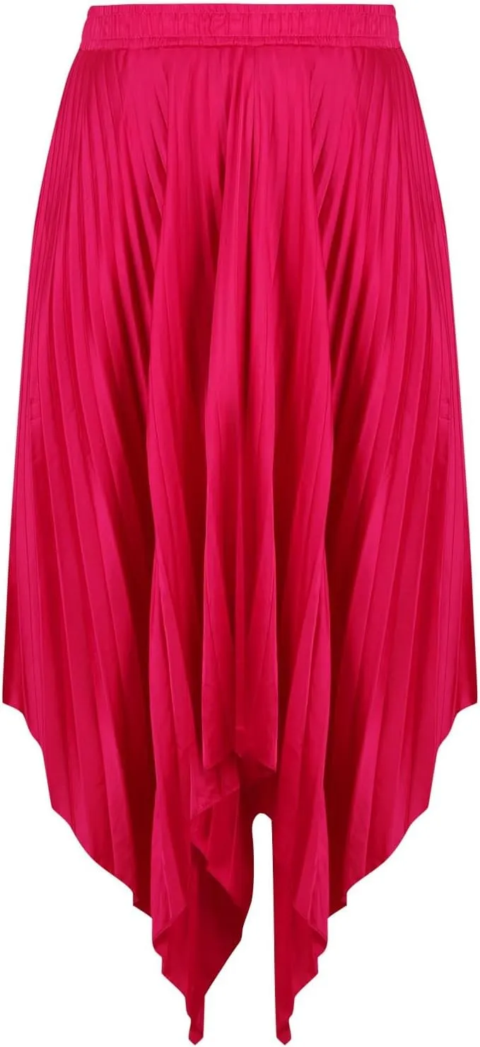 Women's Pleated Midi Long Skirt High Waisted Irregular Hem Solid Summer A-line Swing Flowy Skirts
