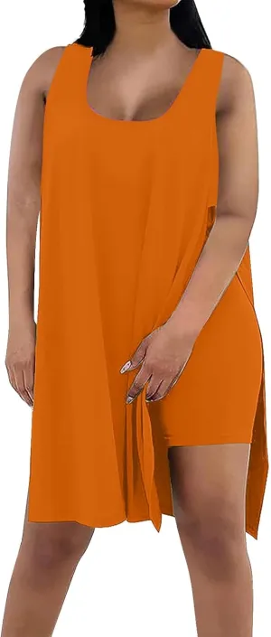 Womens Plus Size 2 Piece Outfits Short Sleeve Tunic Tops and Skinny Biker Shorts Sets Summer Loose Fit Tracksuits