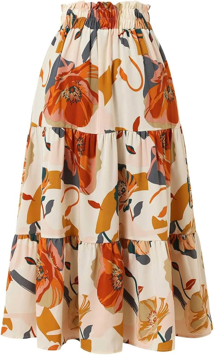 Womens Skirt Summer Casual Floral Print Midi Pleated Long Skirts High Waisted A Line Flowy Swing Beach Maxi Skirt