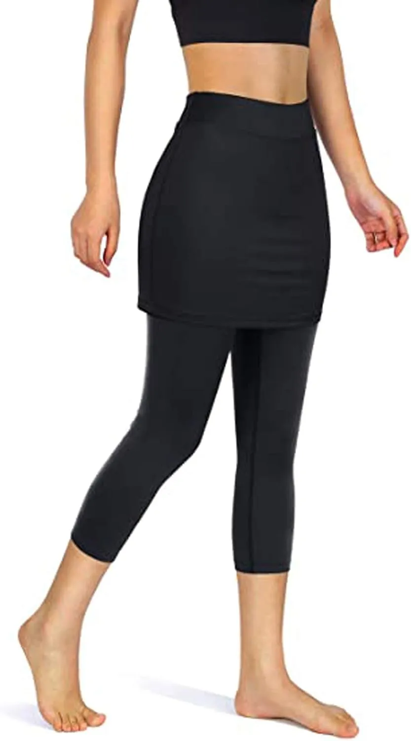 Womens Skirted Leggings with Tummy Control High Waist Athletic Workout Yoga Pants Fitness Tennis Skirt Sport Tights
