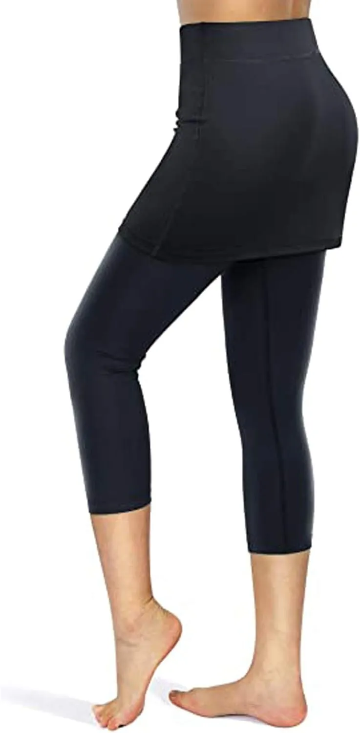 Womens Skirted Leggings with Tummy Control High Waist Athletic Workout Yoga Pants Fitness Tennis Skirt Sport Tights