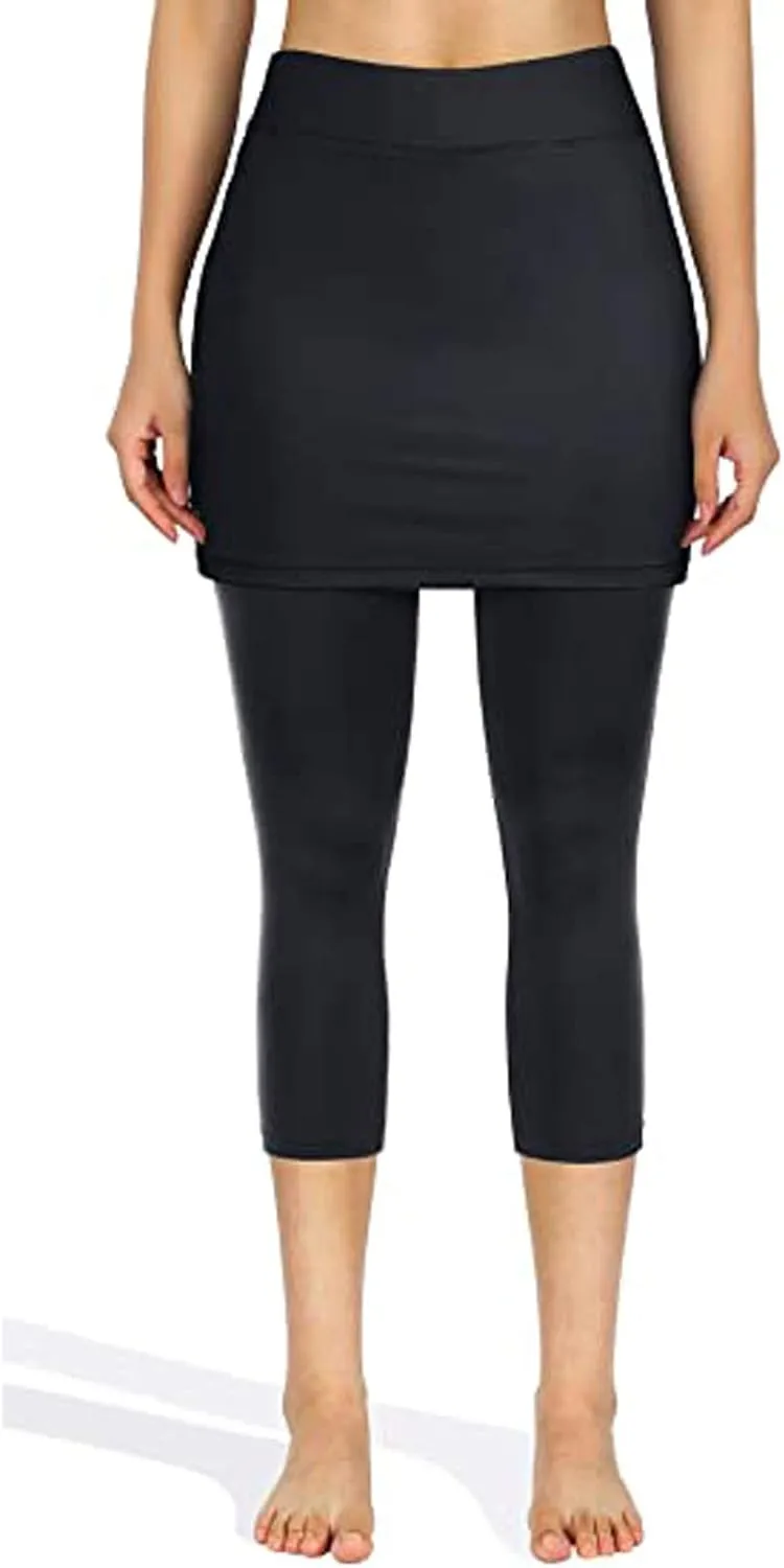 Womens Skirted Leggings with Tummy Control High Waist Athletic Workout Yoga Pants Fitness Tennis Skirt Sport Tights