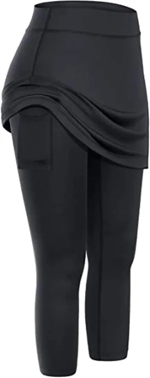 Womens Skirted Leggings with Tummy Control High Waist Athletic Workout Yoga Pants Fitness Tennis Skirt Sport Tights