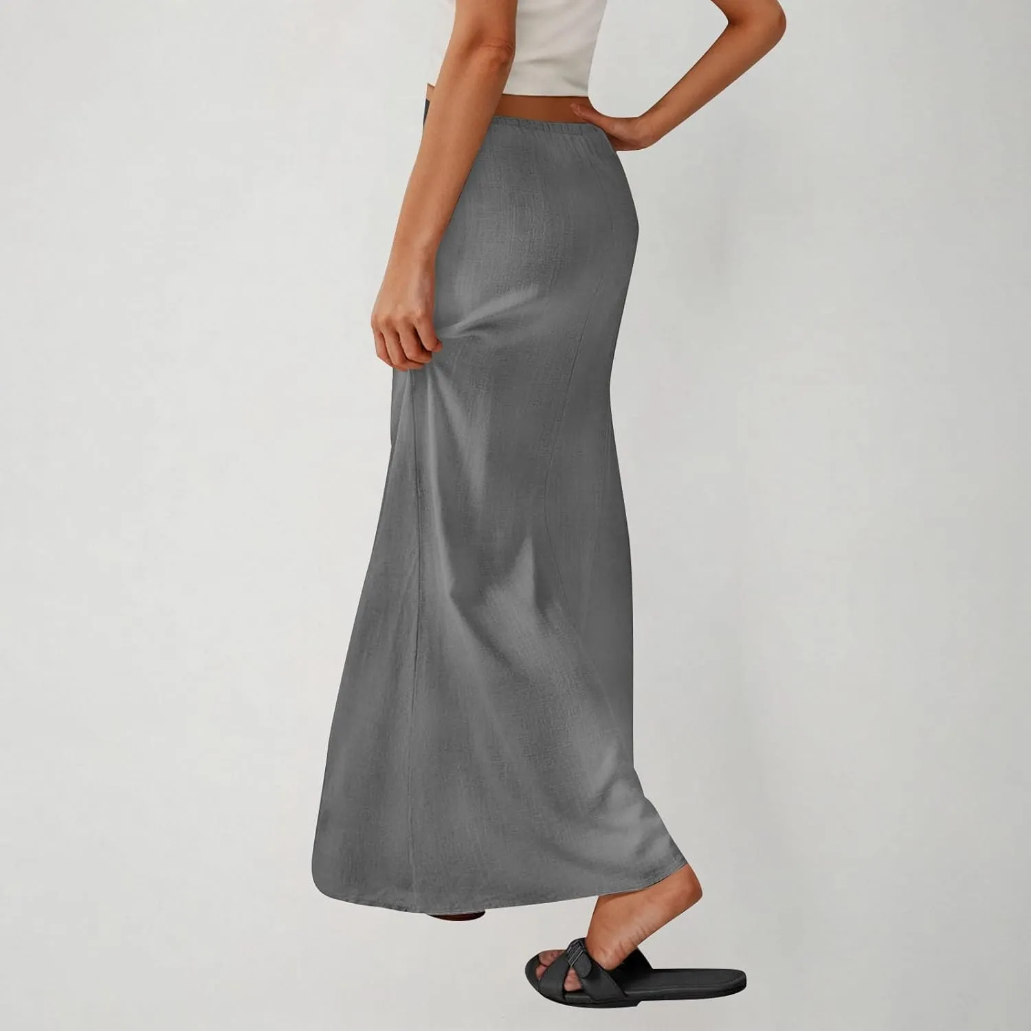 Women's Skirts Casual Solid Color Drawstring High Waist Flowy A Line Beach Long Maxi Skirt Summer Outfits Clothes